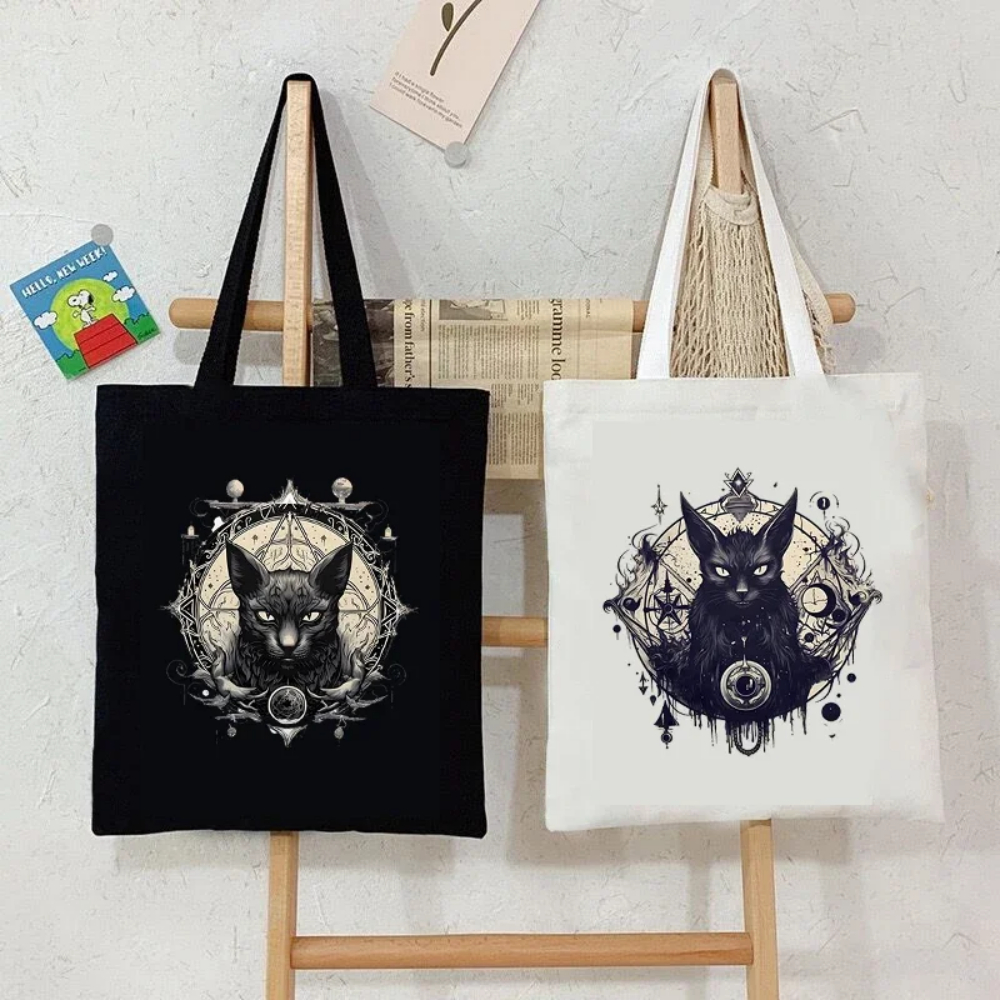 Women'S Yoga Bags - Halloween Gothic-style Dark Cat Canvas Tote
