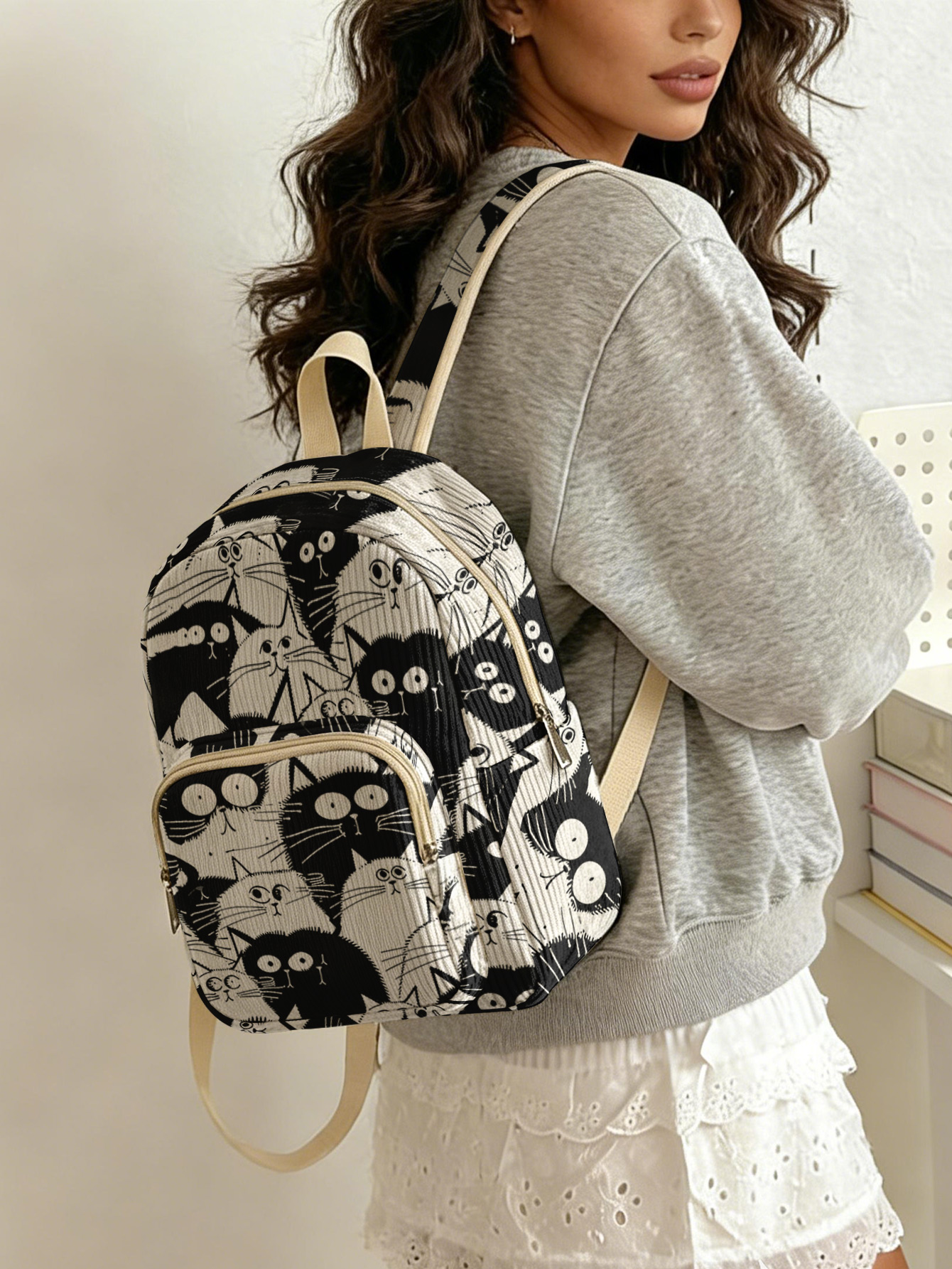 Black & White Cartoon Cats All – Women Bags White Bewertung und Preis