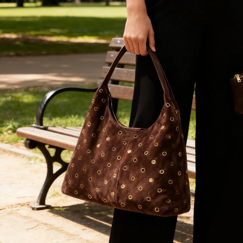 Suede Metal Studded Tote Bag w – Women Bags With Wallet Bewertung und Preis