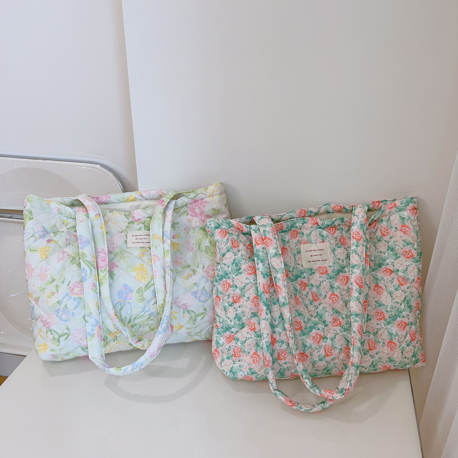 French Floral Quilted Tote Bag – Women Bags Medium Size Bewertung und Preis