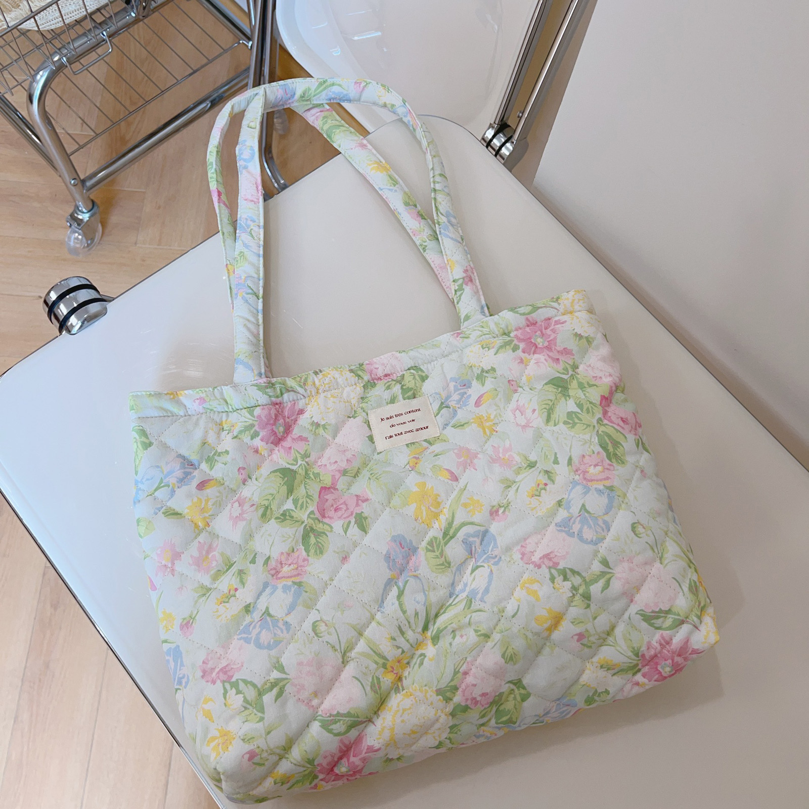 French Floral Quilted Tote Bag – Women Bags Medium Size Bewertung und Preis