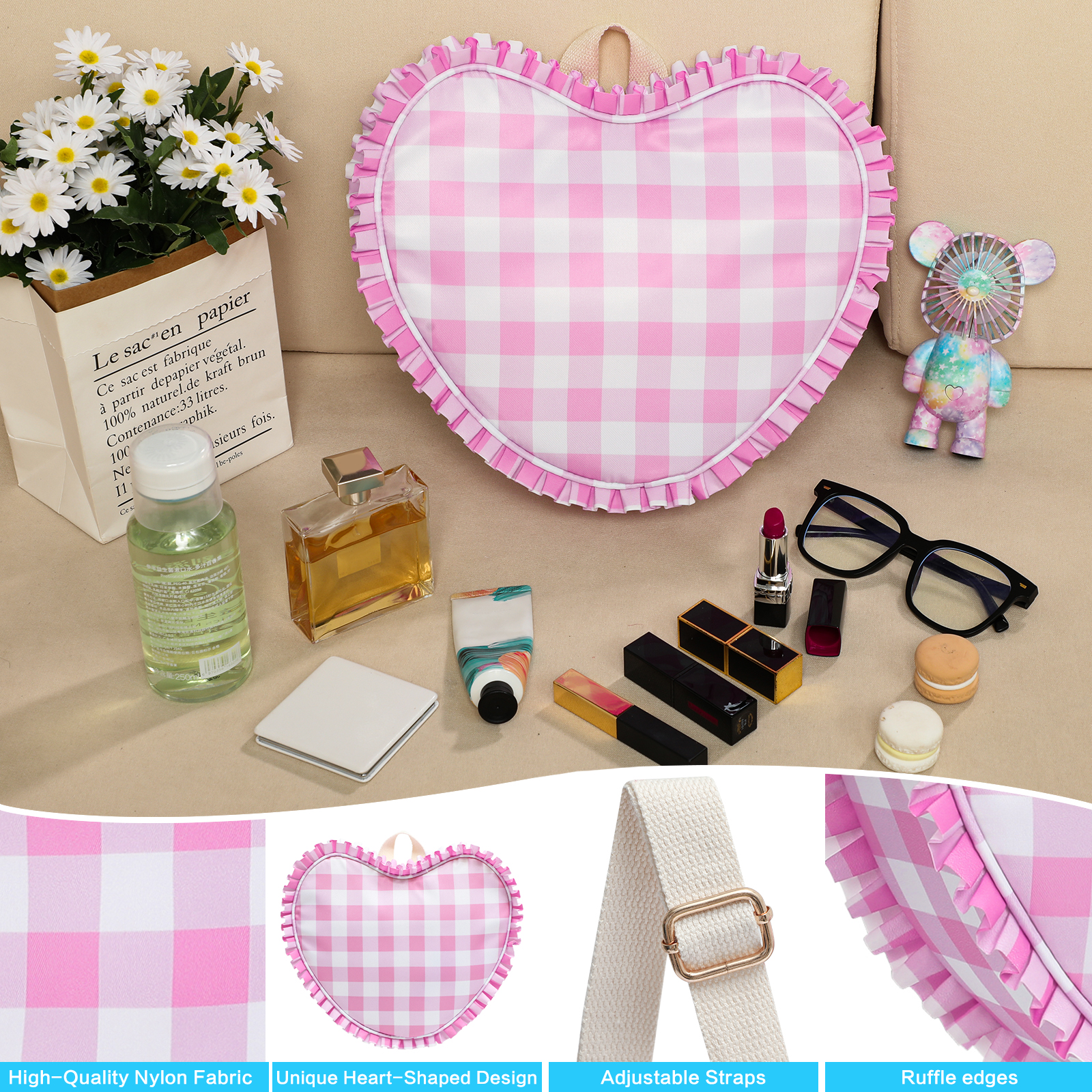 Ruffle Heart Shape Backpack Fa – Women Bags White Bewertung und Preis